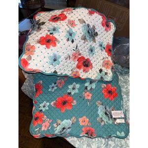 The Pioneer Woman Quilted Table Placemats 8 Floral Poppy Teal Reversible